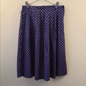 Vintage Navy and Pink Patterned Midi Skirt